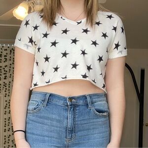 Star Print Crop Top - Black and White